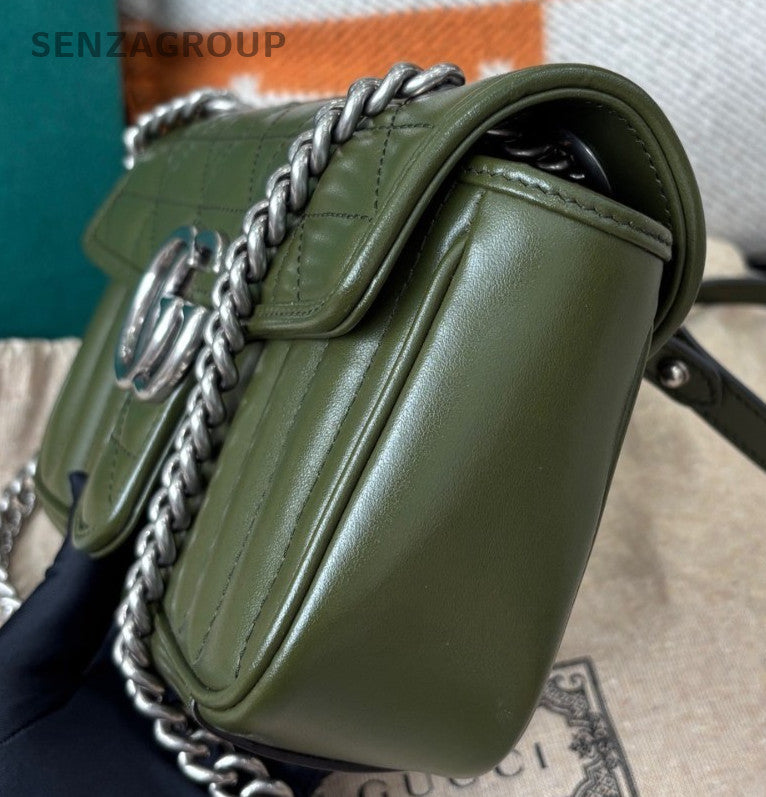Gucci Marmont22 Chain Shoulder Bag Green Silver Used Women Classic Fashion