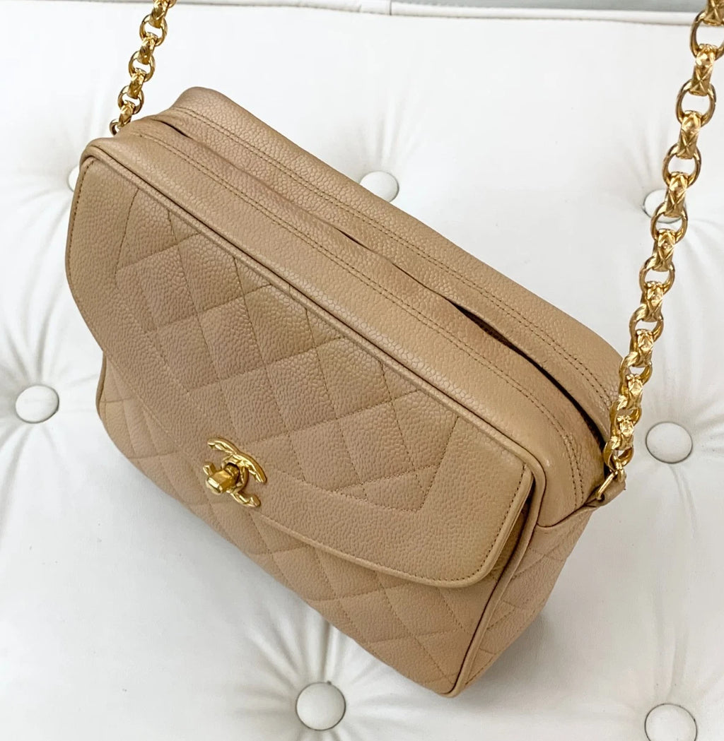 Chanel Calfskin Diamond Gold Chain Shoulder Bag Crossbody Bag Women S