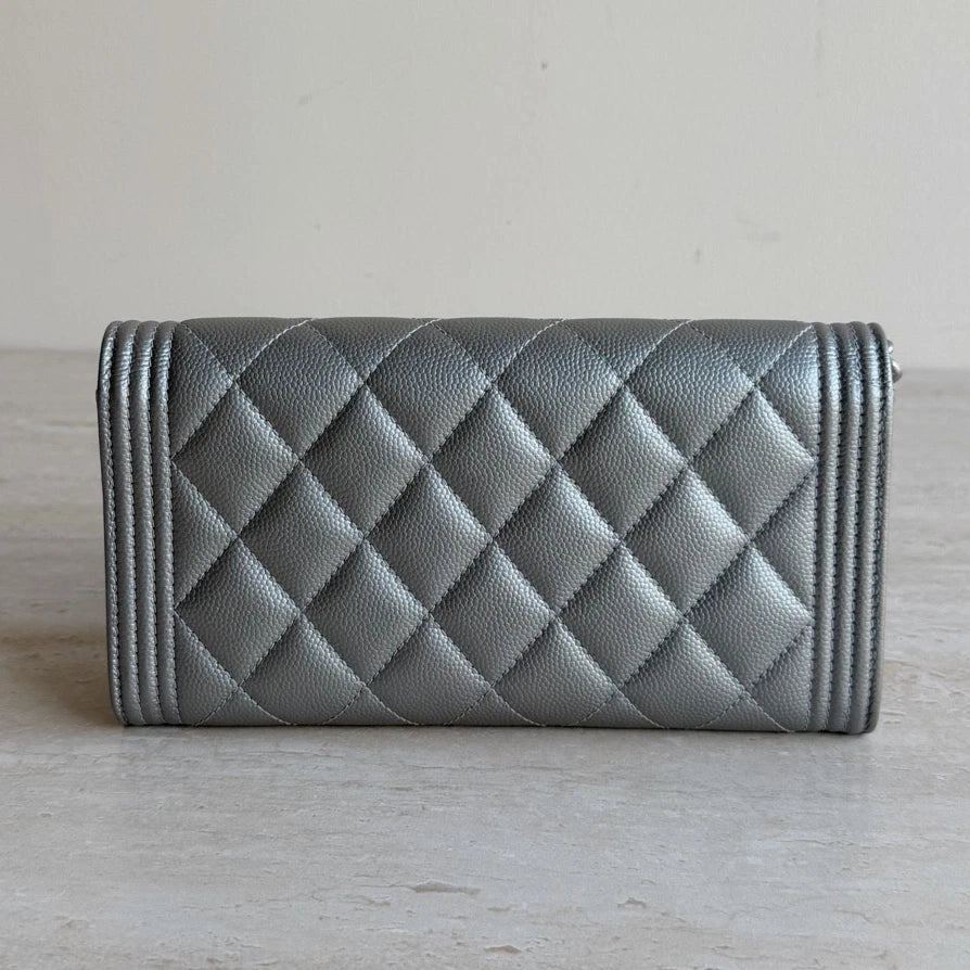 Chanel Leboy Diamond Caviar Leather Silver Wallet Chain Shoulder Bag Crossbody
