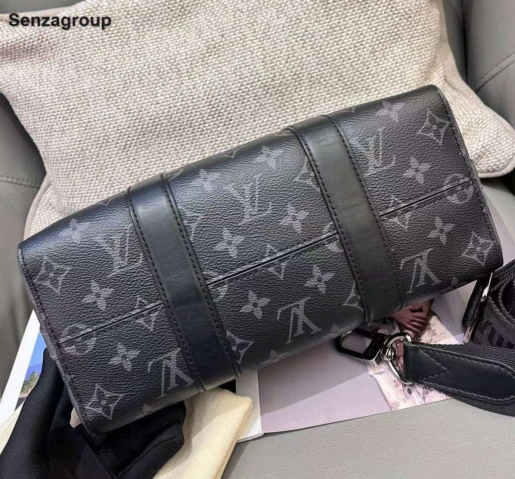 Louis Vuitton Keepall27 Monogram Shoulder Crossbody Black Silver Unisex Adults