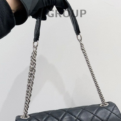 Chanel Vintage Black Silver Medium CF Chain Shoulder Bag Quilted
