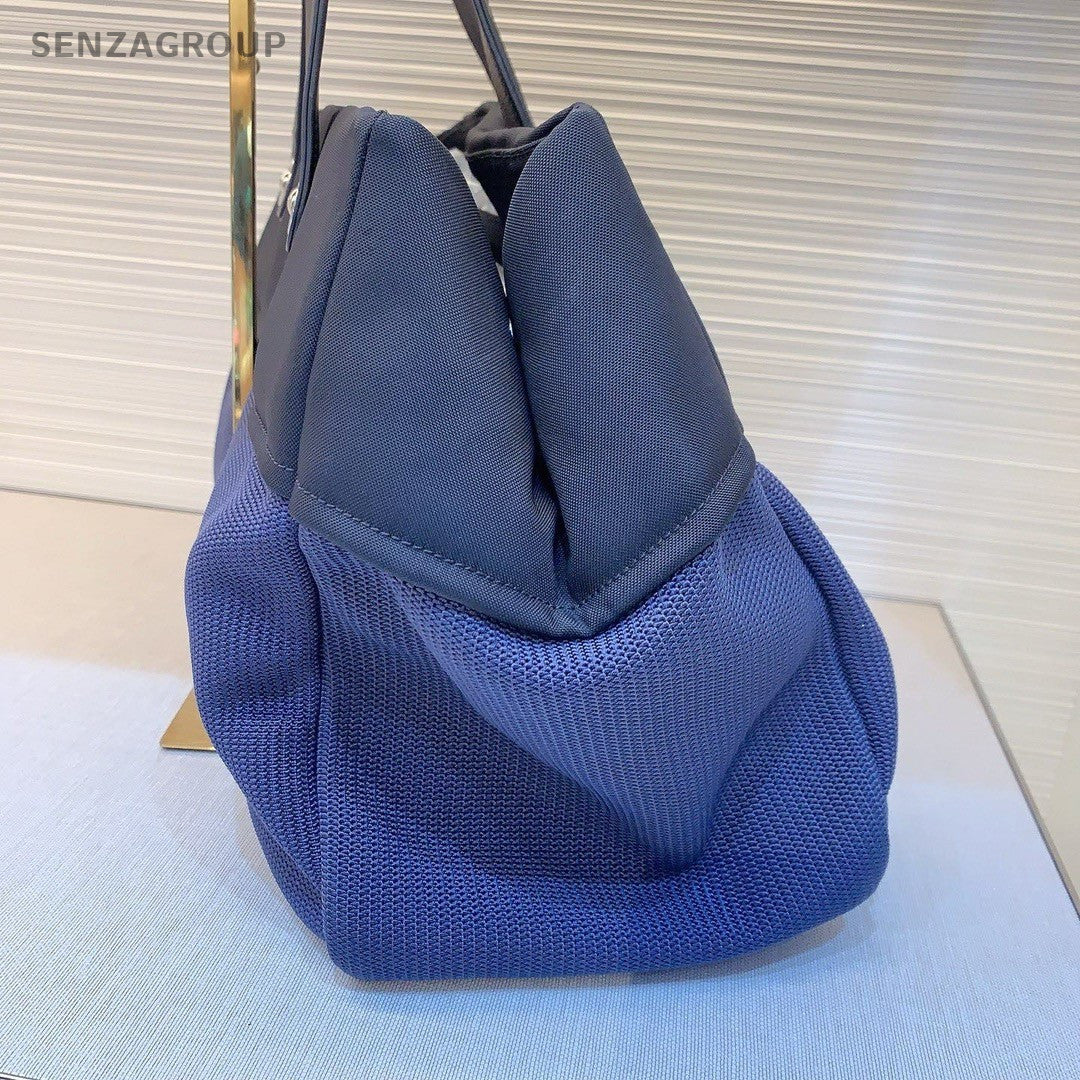 CHANEL Diamond Patchwork leather beach bag Black-Blue Women Handbag