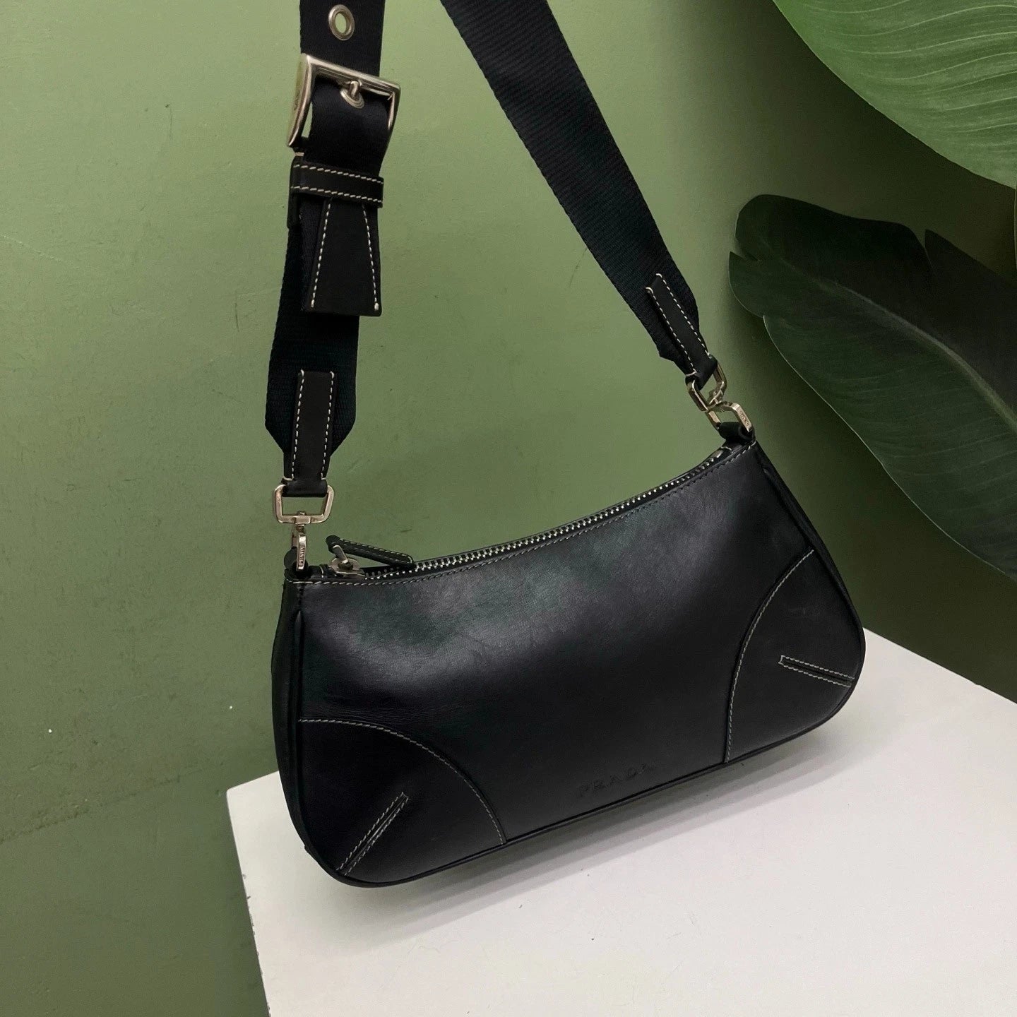 Prada Vintage Hobo Black Shoulder Bag Crossbody Bag Women