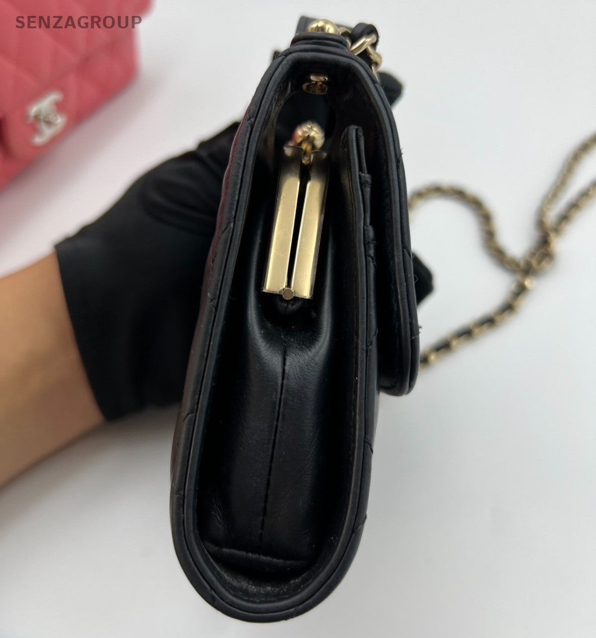Chanel Diamond Mini Calfskin Chain Shoulder Crossbody Black Gold Women Classic
