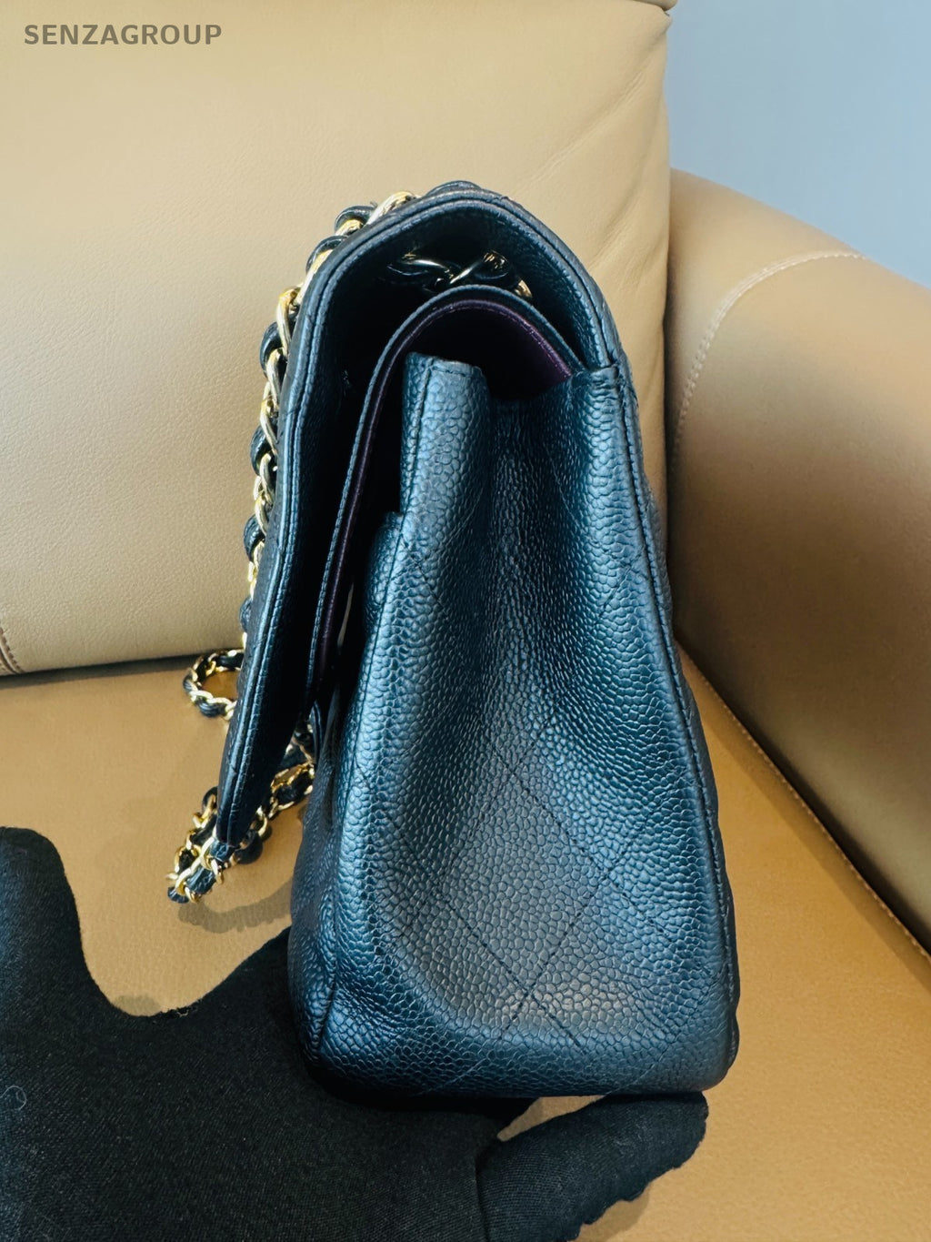 CHANEL Classic Flap Jumbo Caviar Chain Shoulder bag Black Gold Women Classic