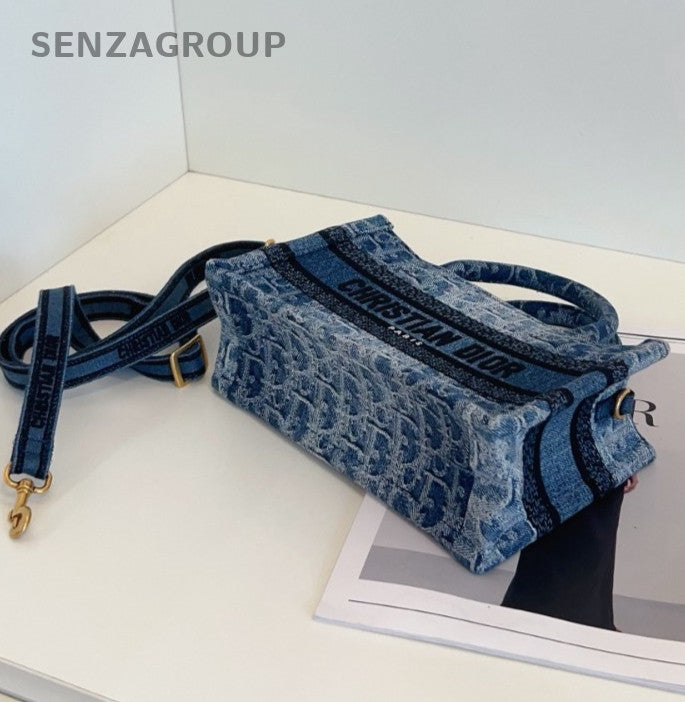 Christian Dior Tote mini Denim Top Handle 2way Shoulder Handbag Blue Women