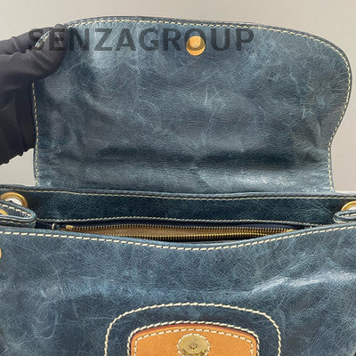 Prada Nylon Chain Shoulder Bag Blue Gold Hardware Women's Fashion