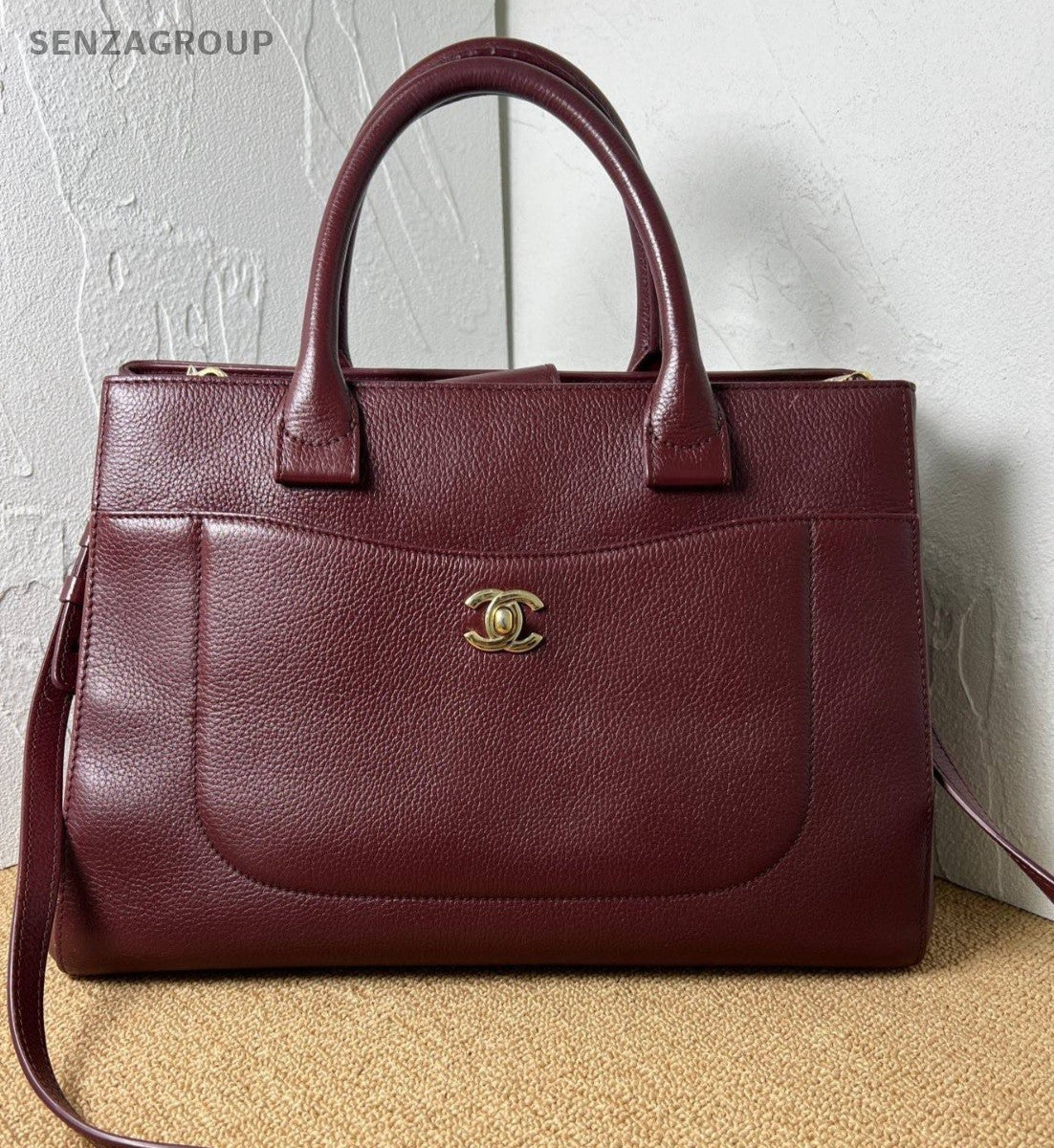 CHANEL CC Top Handle 2way Shoulder Handbag Vintage Women Wine Red