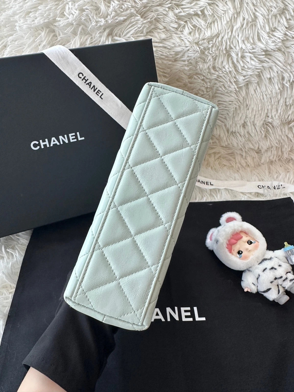 CHANEL Large Baby Blue Calfskin Kelly Bag For Women