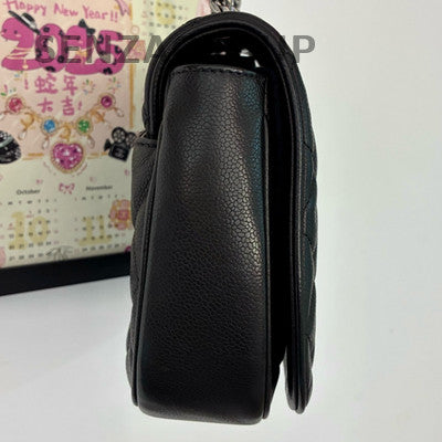 Chanel Black Silver Calfskin Saddle Bag Chain Shoulder Bag Classic Quilted