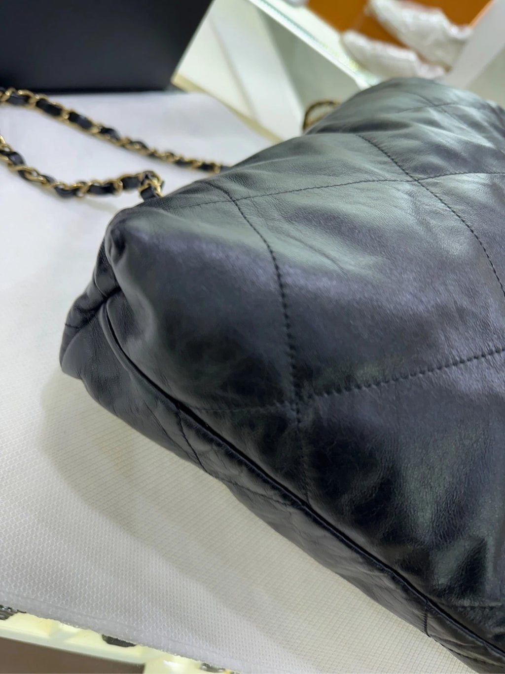 CHANEL 22Bag Black Gold Handbag Backpack For Women