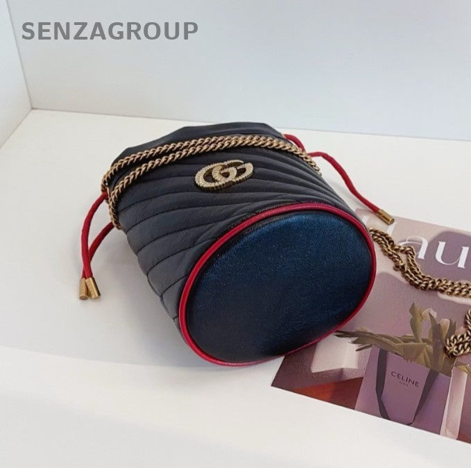 GUCCI Marmont mini Bucket Drawstring Chain Shoulder bag Crossbody Women Black