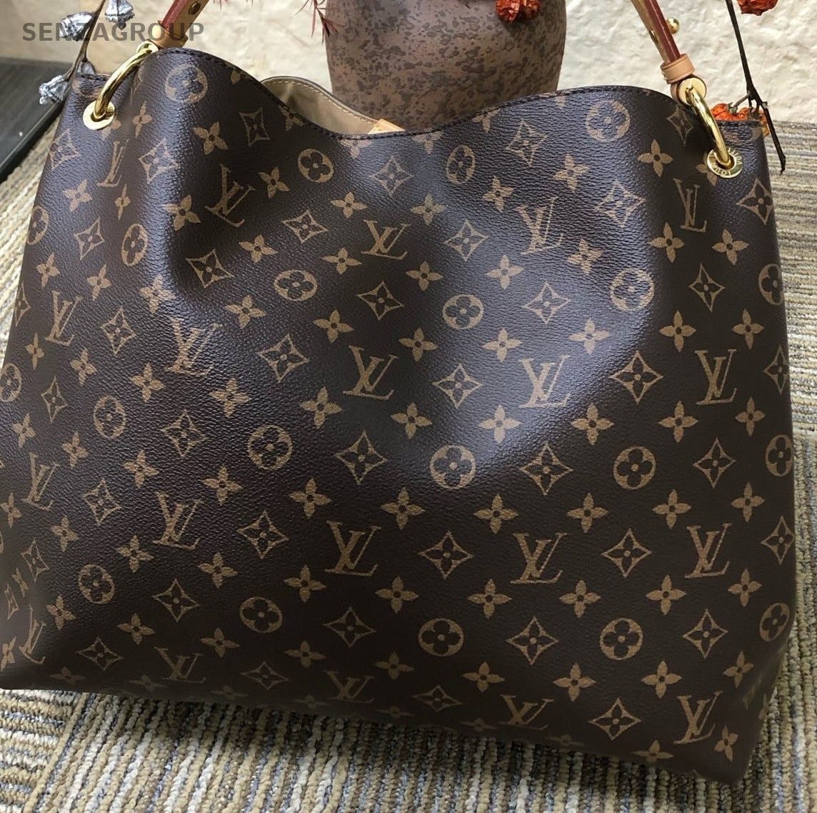 Louis Vuitton Graceful Monogram Tote Shoulder Bag Brown Gold Women Classic