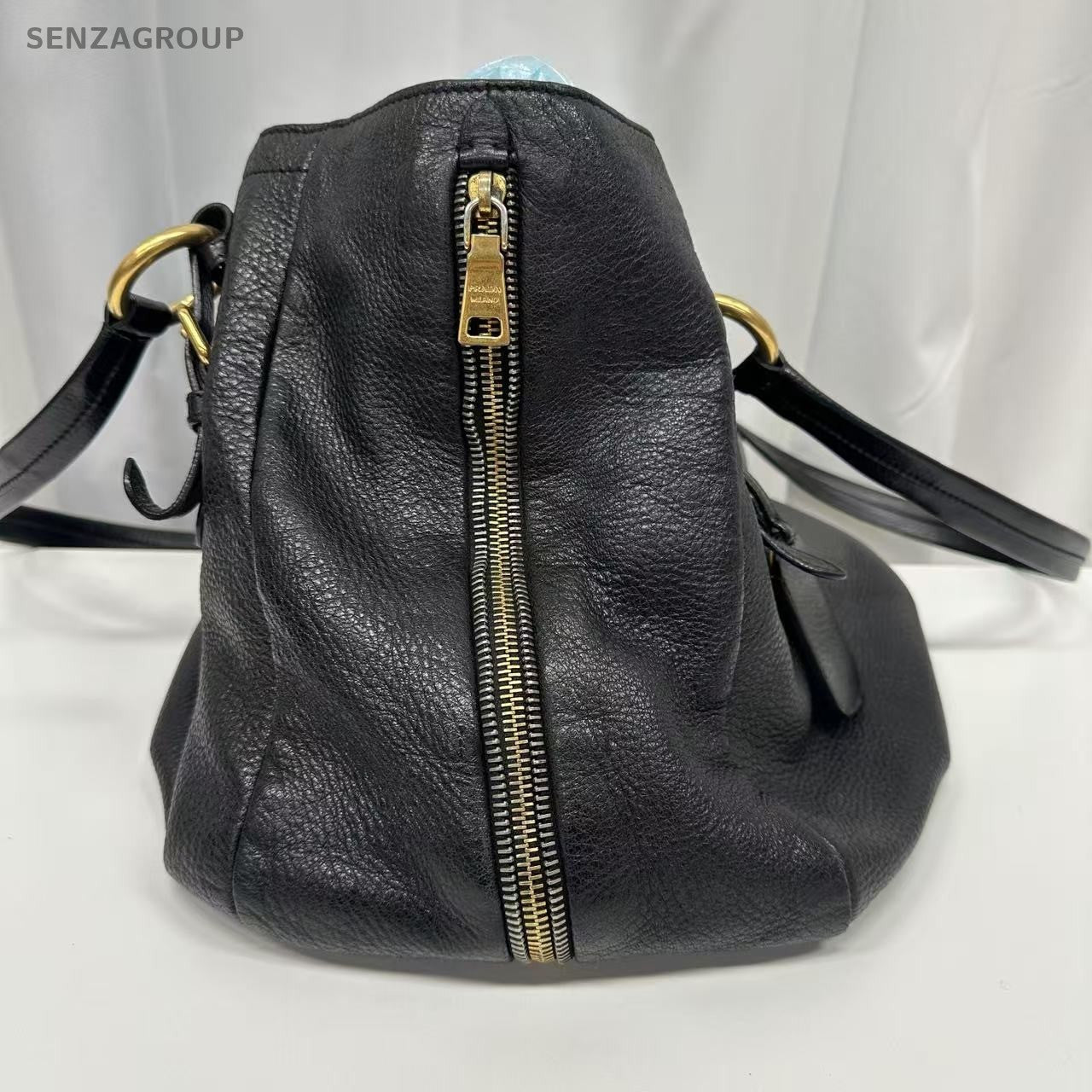 PRADA Black gold All Leather Tote Shoulder bag