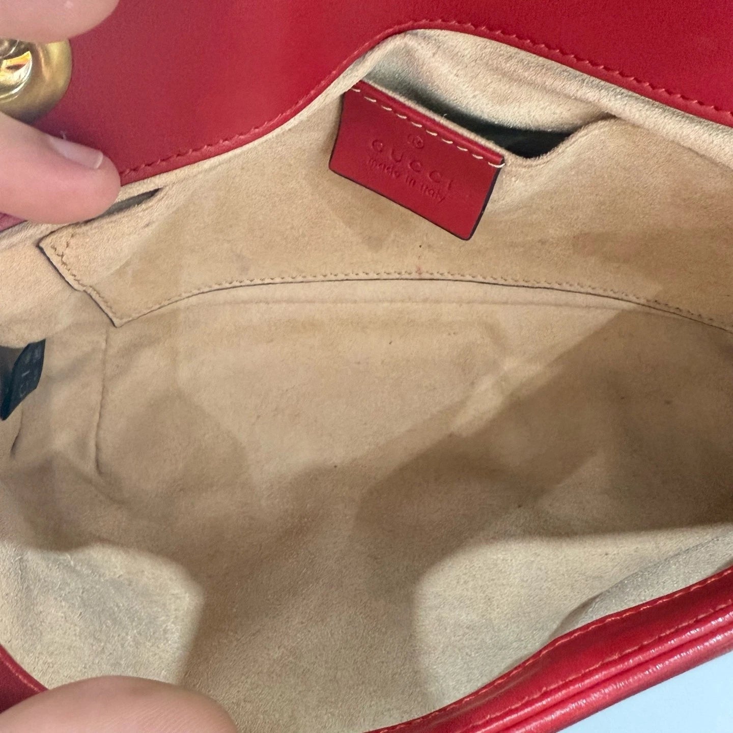 GUCCI Marmont22 Red Gold Chain Shoulder Bag For Women