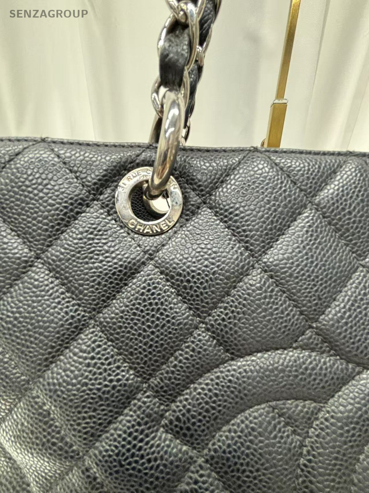 CHANEL Black Silver MatelasseChain GST  Shoulder Bag Tote