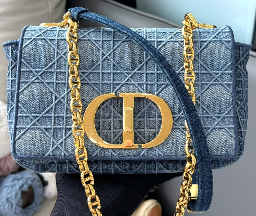 Christian Dior Caro Denim MM Shoulder Handbag Chain Strap  Women