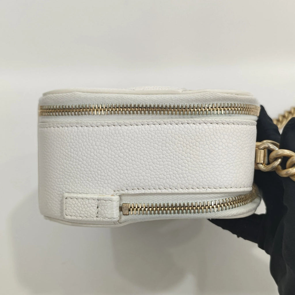 CHANEL Leather White Gold Camera Box Bag For Women