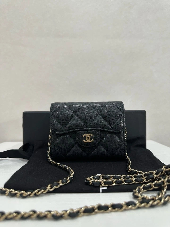 99 New CHANEL Black Gold Mini Crossbody Shoulder Bag For Women