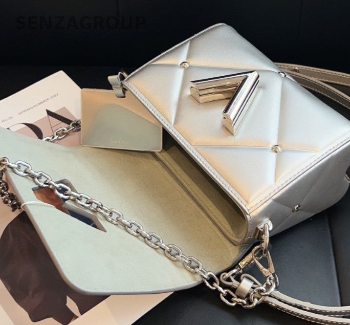 Louis Vuitton Twist Chain Shoulder Bag Crossbody Silver Women Classic