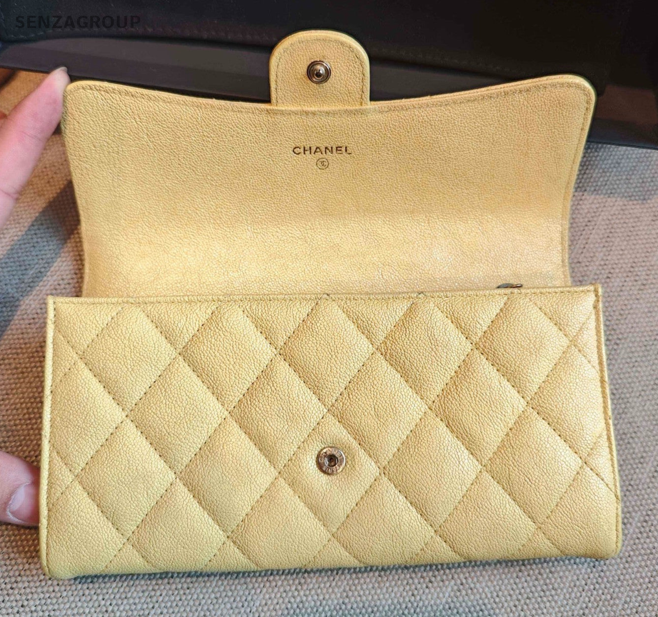 Chanel Diamon Long Wallet Clutch Yellow Used Women Classic Designer