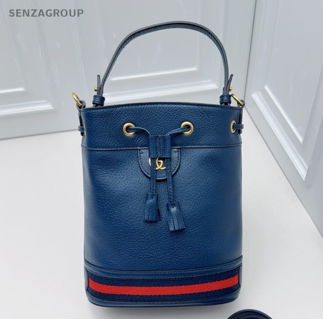 Gucci Ophidia Bucket Top Handle Bag Crossbody Blue Gold Women Classic Fashion