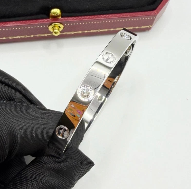 Cartier Love Classic Bracelet 4 Diamonds 18K White Gold Bangle Size17