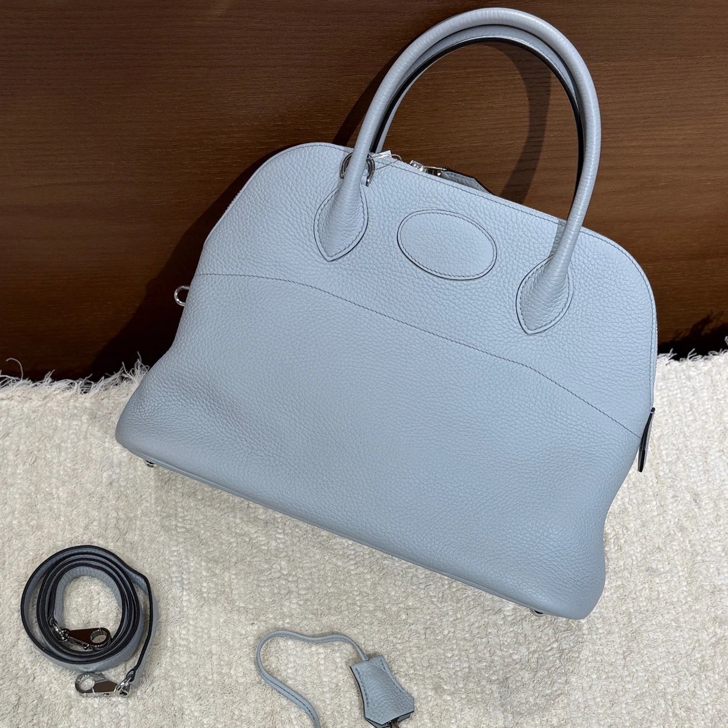 Hermes Bolide31 Top Handle Crossbody Blue Silver Women Classic Fashion