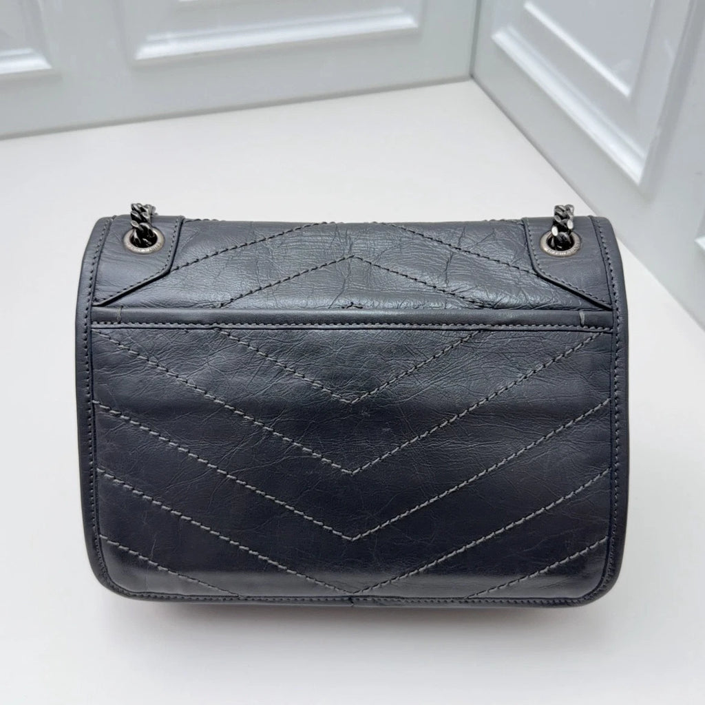 Saint Laurent Niki Gray Silver Shoulder Bag Crossbody Excellent