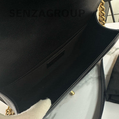 Chanel Medium Black Gold Le Boy Quilted Chain Shoulder Bag Classic