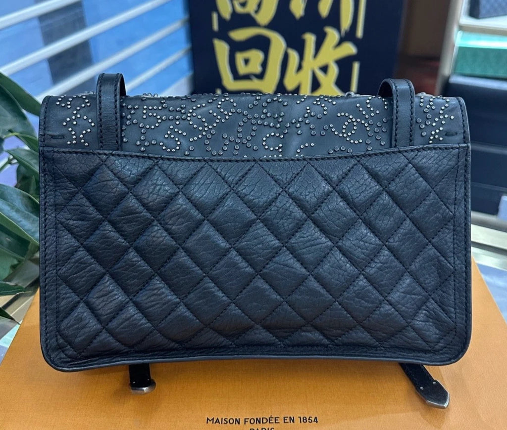 Chanel Calfskin Chain Shoulder Bag Crossbody Black Silver Women Classic Fashion
