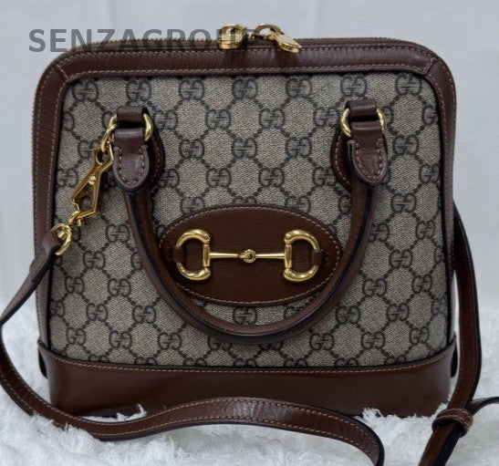 Gucci Horsebit 1955 2Way Top Handle Bag Crossbody Brown Gold Women Classic