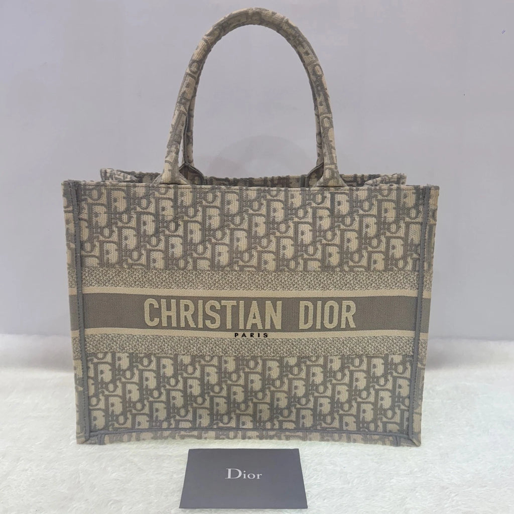 Dior Women's Canvas Grey Monogram Medium Tote Bag Chip Version