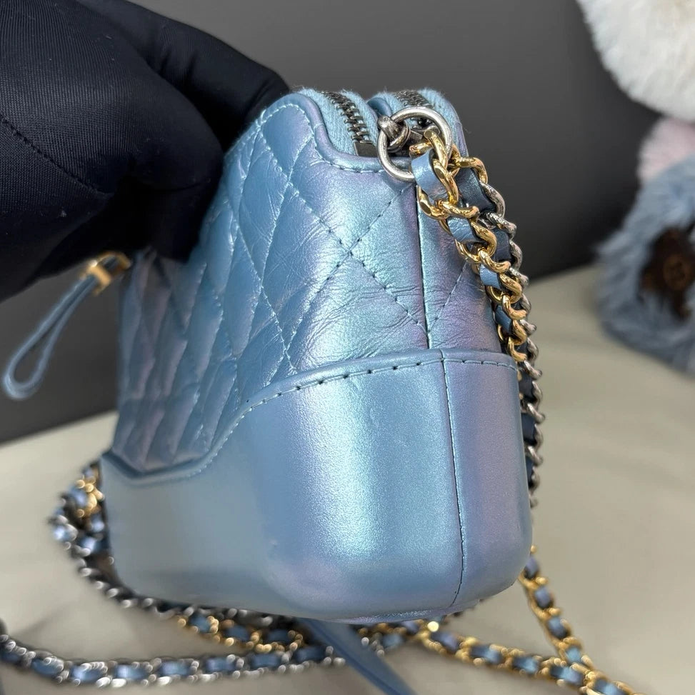 Chanel Gabrielle Mini Chain Shoulder Crossbody Blue Gold Diamond Women Classic