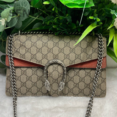 Gucci Dionysus GG Supreme Medium Shoulder Bag Beige Red Silver