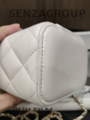 Chanel White Gold Quilted Lambskin Classic Flap Bag Chain Strap
