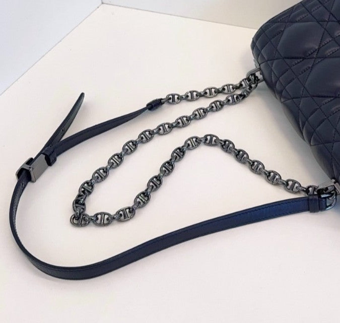Christian Dior Caro MM Chain Shoulder Bag Crossbody Black Silver Women Classic