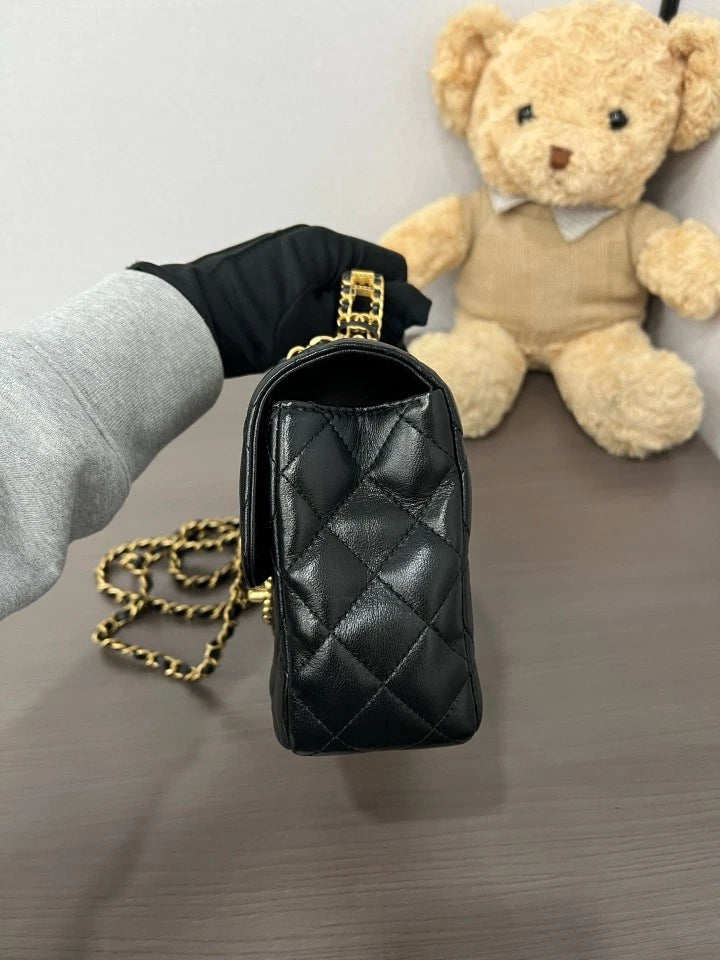 CHANEL 24C Black Gold Rhinestone Handle CF Handbag For Women
