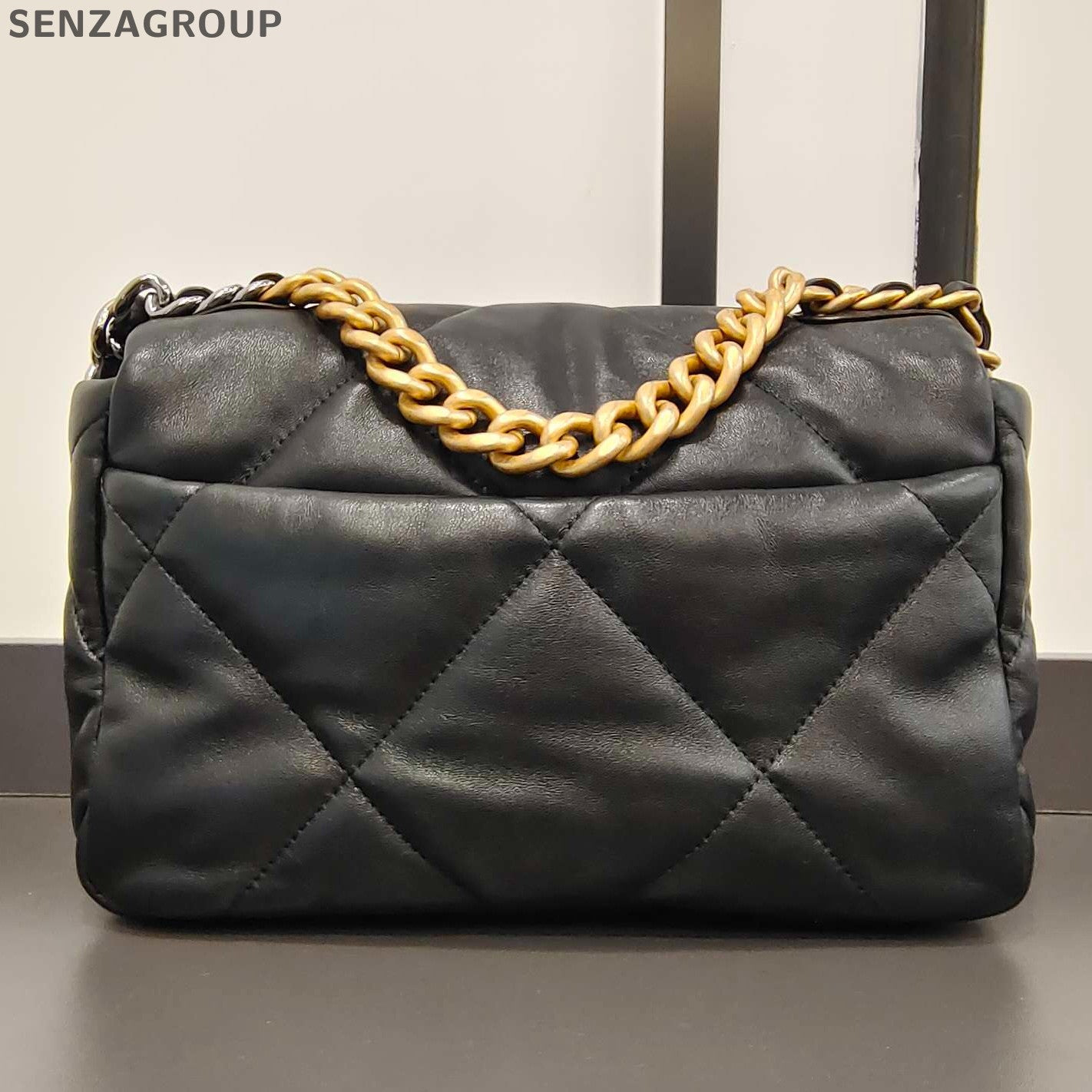 Chanel Black Gold 19 Bag Small Chain Shoulder Crossbody Classic Fashion