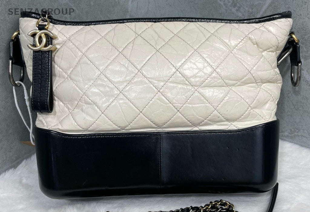 Chanel Calfskin MM Chain Shoulder Bag White Gold Silver Women Classic