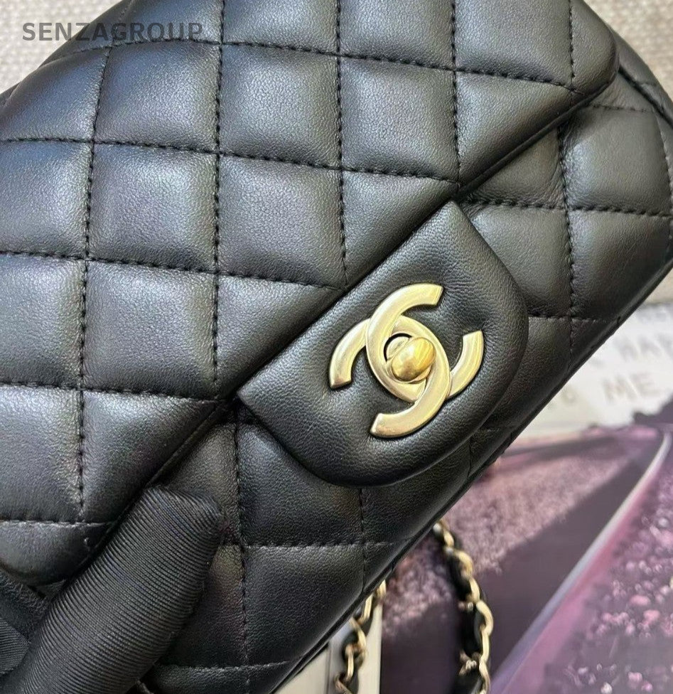 Chanel Classic Flap Chain Crossbody Shoulder Bag Black Gold Women Diamond