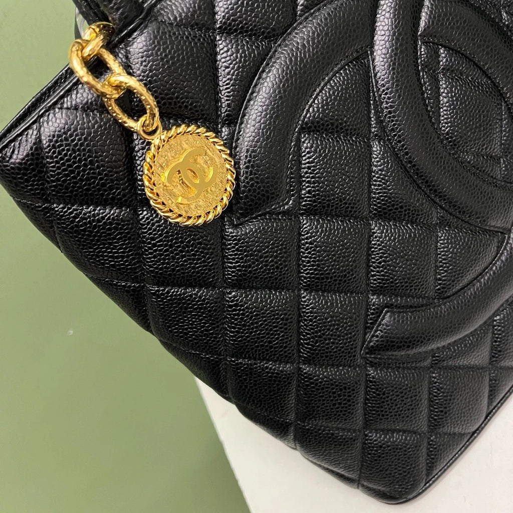 Chanel Medallion Tote Black Gold Top Handle Bag Shoulder Bag Women Classic
