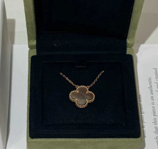 Van Cleef &amp; Arpels Vintage Alhambra Gray Mother of Pearl Necklace 18k Rose Gold