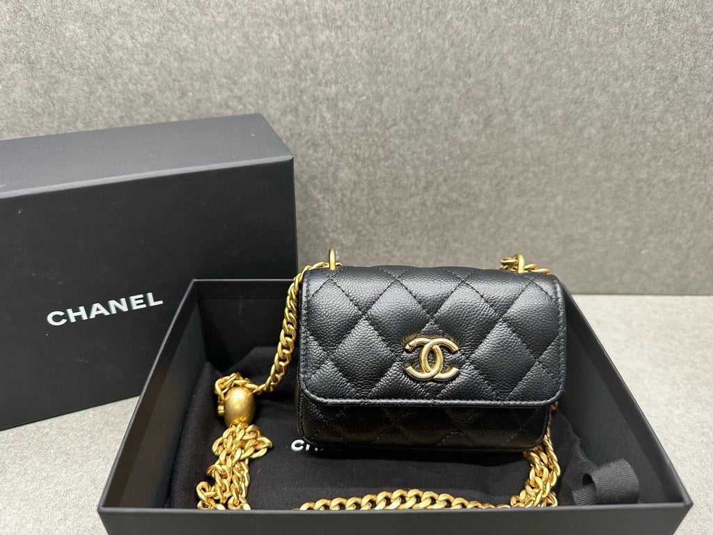CHANEL Heart Gold Ball Mini Black Leather Crossbody Bag For Women