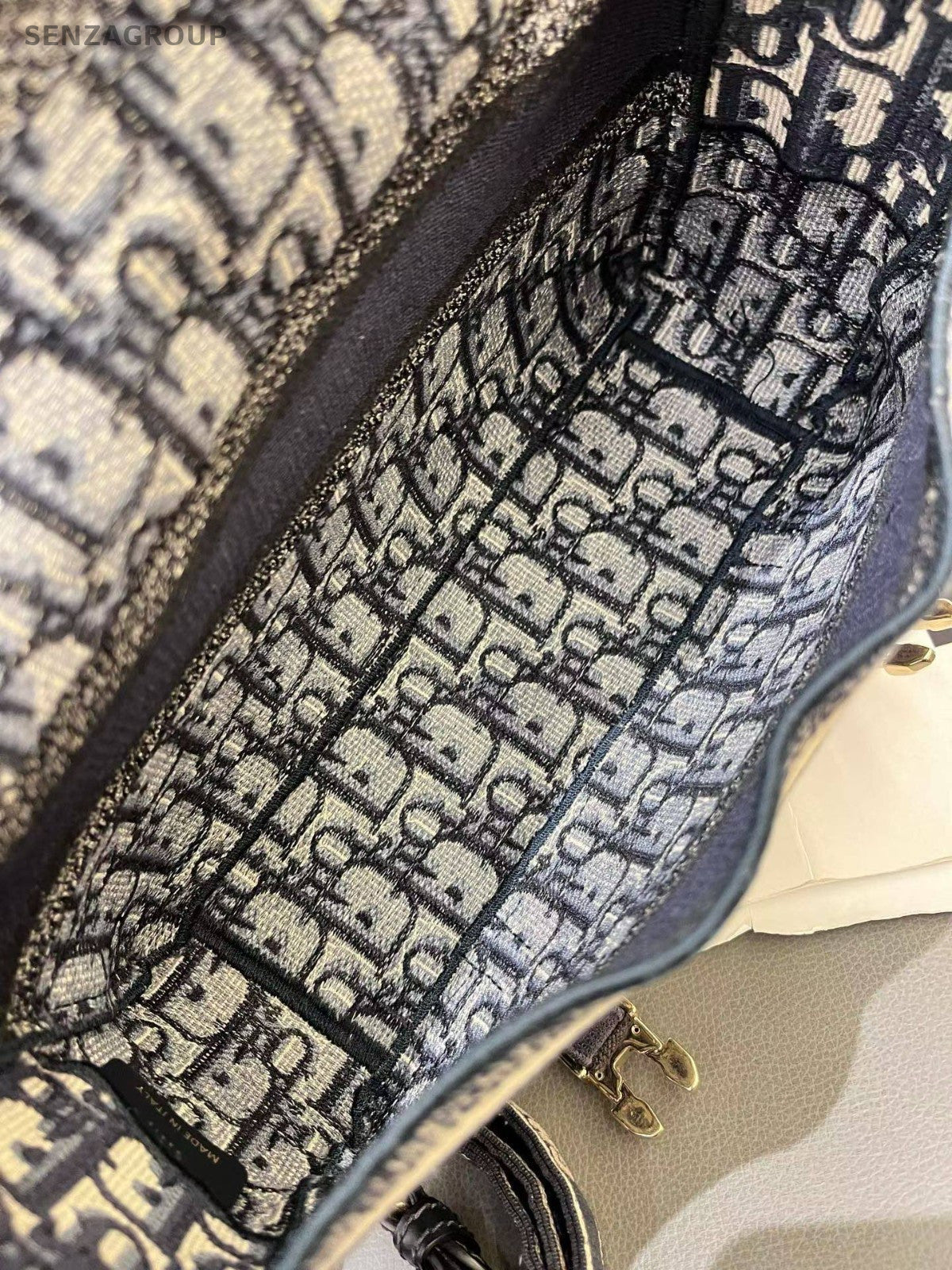 Christian Dior Oblique PM Shoulder Bag Blue Gold Used Women Classic Fashion