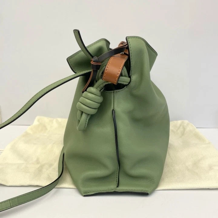 LOEWE Medium Flamenco Leather Bucket Bag Green For Women