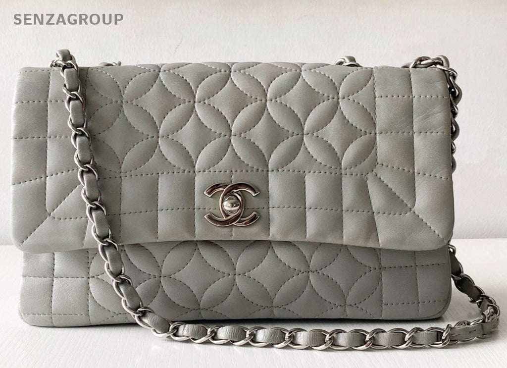 Chanel Classic Flap Mini Chain Shoulder Bag Crossbody Gray Silver Women Designer