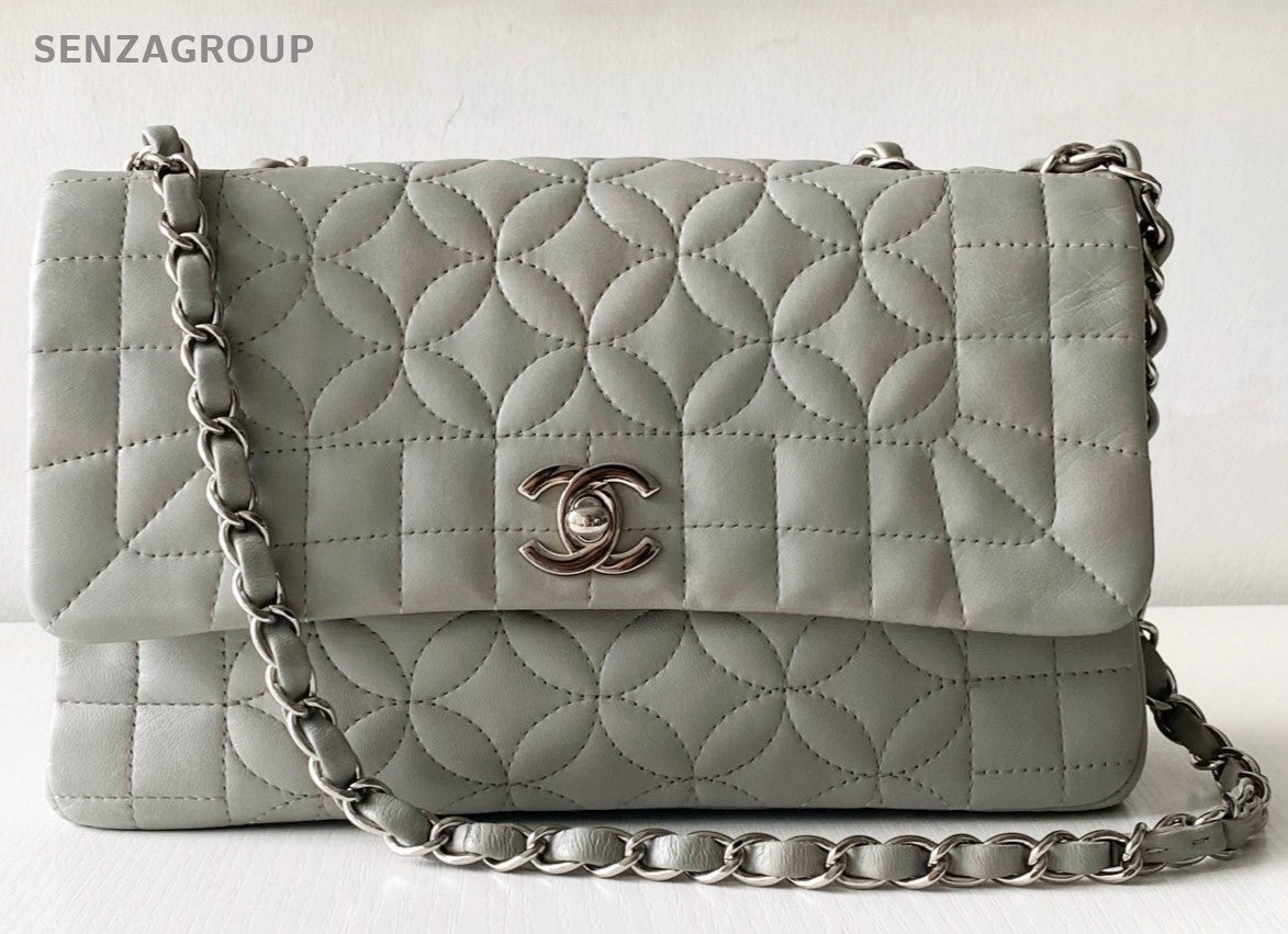 Chanel Classic Flap Mini Chain Shoulder Bag Crossbody Gray Silver Women Designer