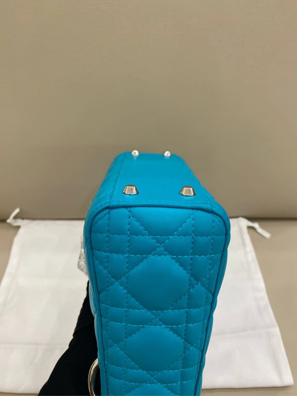 Dior Lady Dior Leather Blue Shoulder Bag Excellent