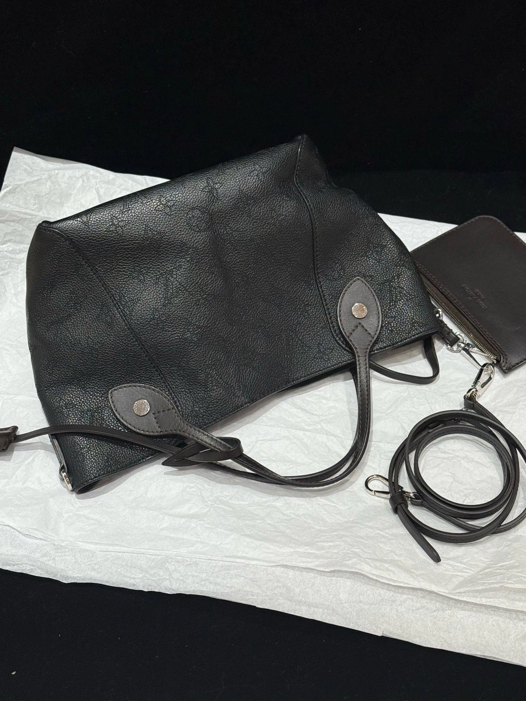 Louis Vuitton Hina Calfskin Top Handle Crossbody Black Silver Women Classic